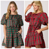 Christmas Bubble Sleeve Mini Dress- PreOrder