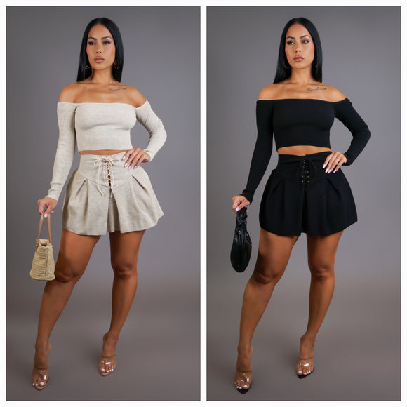 Preppy Vibe Off Shoulder Top & Skort Set