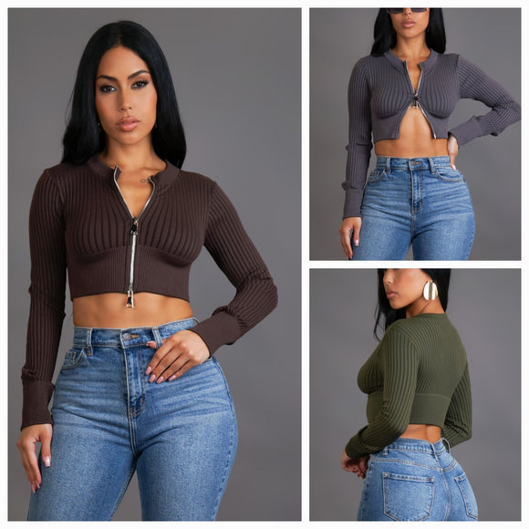 Zippered Cropped Long Sleeve Top/Jacket