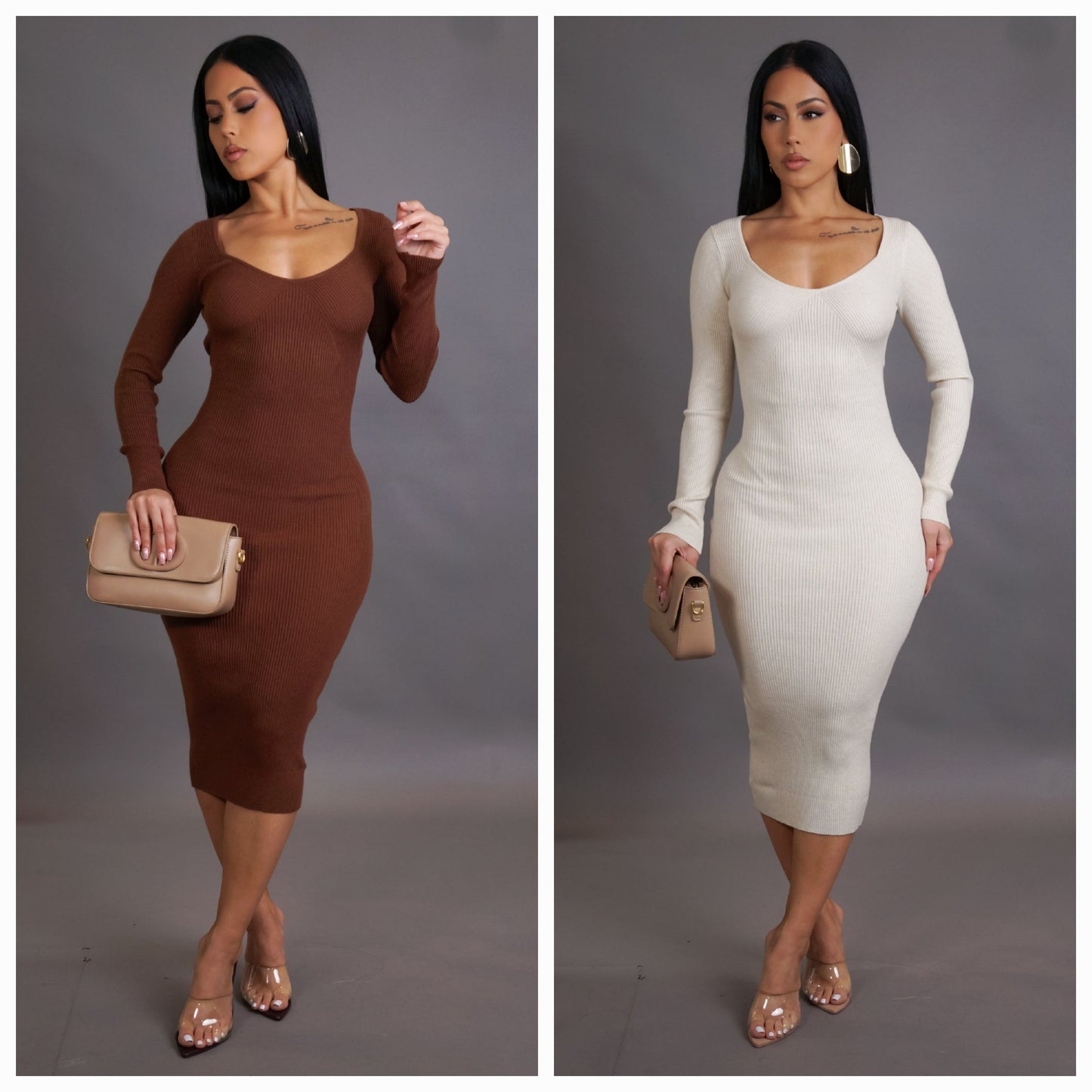 Comfy Ribbed Midi Long Sleeve Dress
