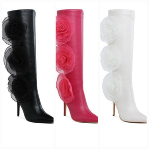 Chinkara Sheer Big Rose Detail Long Boots- 3 Colors