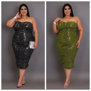 Plus Size Shimmer Me Ruched Midi Dress