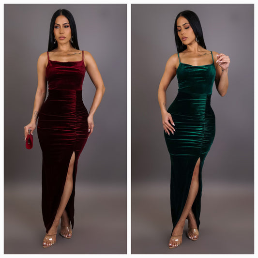 Velvet Dream Side Slit Maxi Dress