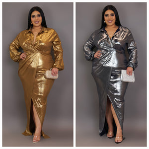 Plus Size Metallic Wrap Maxi Dress