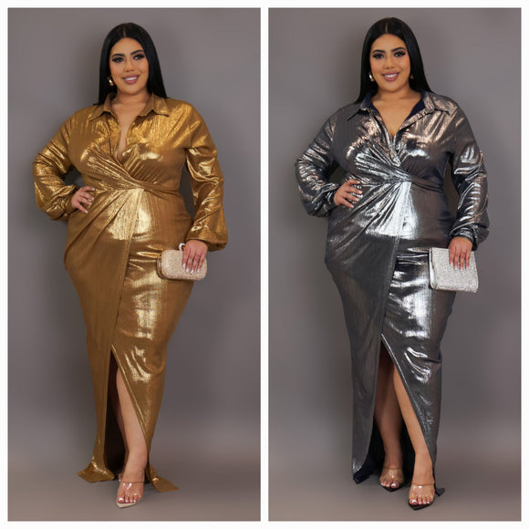 Plus Size Metallic Wrap Maxi Dress