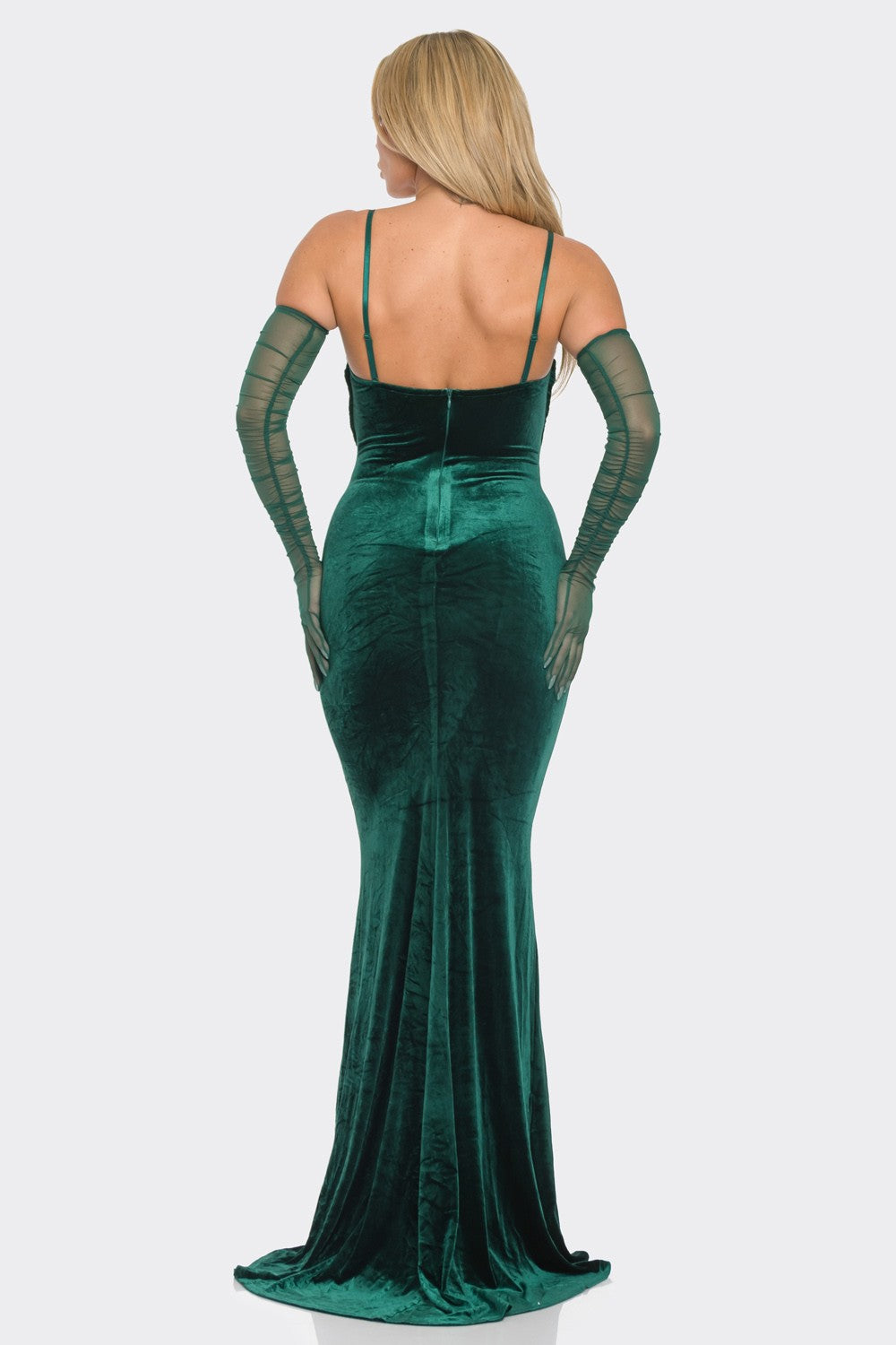 Velvet Braided Rope Mermaid Dress- Hunter Green