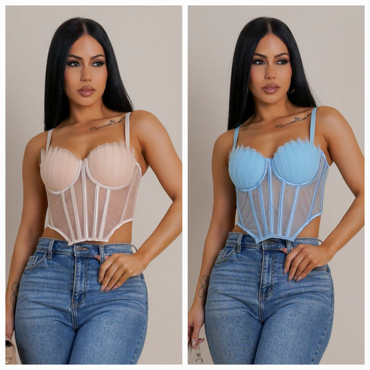 Corset Cropped Top- Blue or Beige