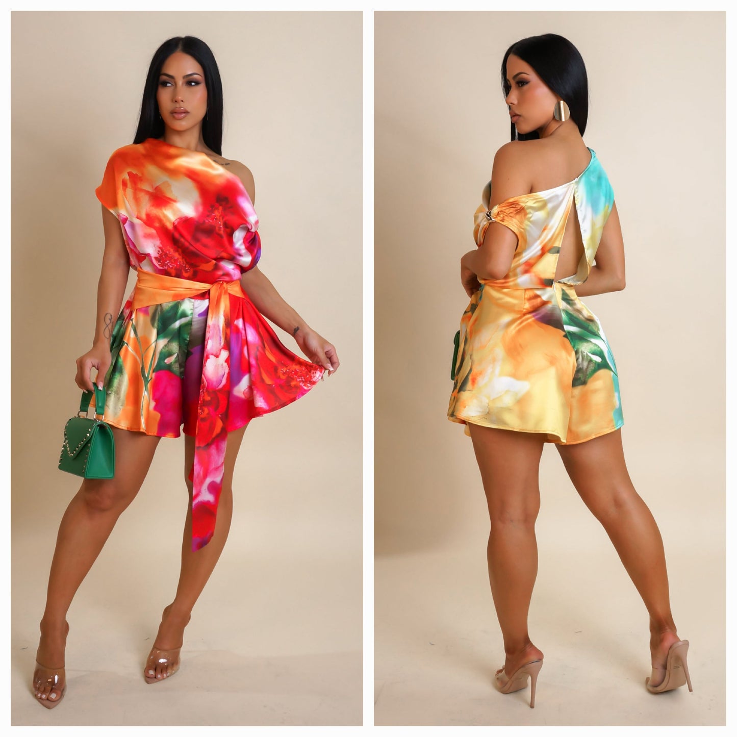 Satin One Shoulder Romper