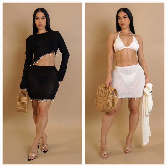 4 Piece Sea Shell Bikini & Skirt/Top Coverup Set