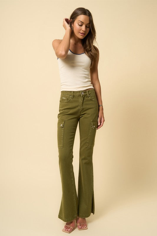 TRUE OLIVE CARGO SLIM BOOT PANTS
