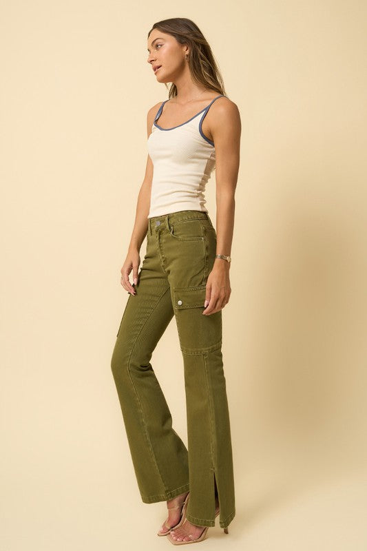 TRUE OLIVE CARGO SLIM BOOT PANTS