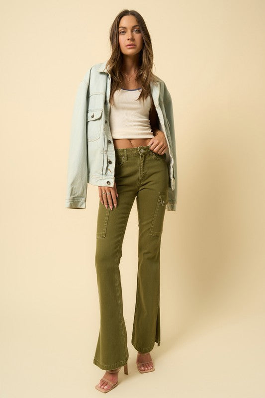 TRUE OLIVE CARGO SLIM BOOT PANTS