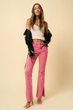 DUSTY PINK COLOR CARGO SLIM BOOT PANTS