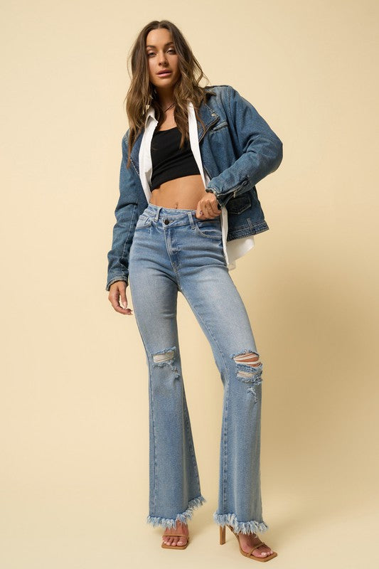 CROSSOVER WIDE LEG DENIM PANTS