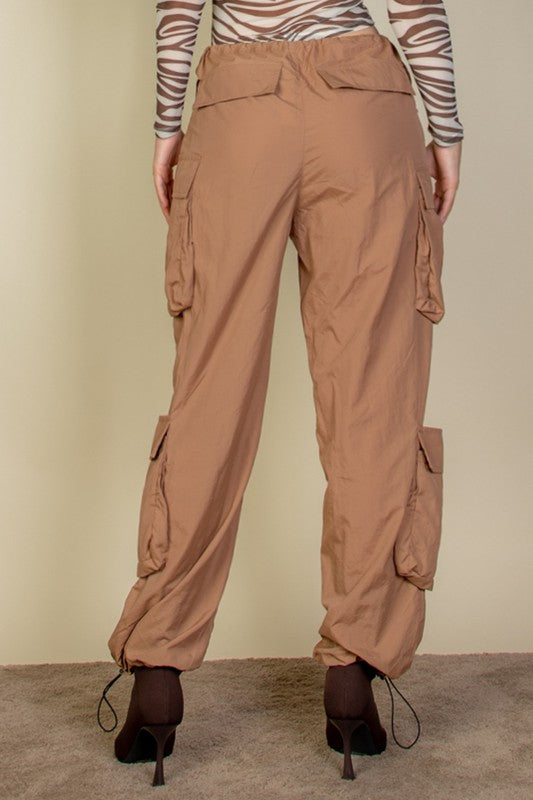 Flap Pockets Drawstring Ruched Parachute Pants-4 Colors