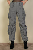 Flap Pockets Drawstring Ruched Parachute Pants-4 Colors