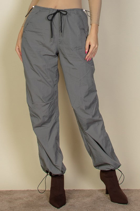 Drawstring Waist Parachute Pants-4 Colors