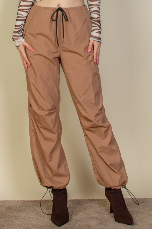 Drawstring Waist Parachute Pants-4 Colors