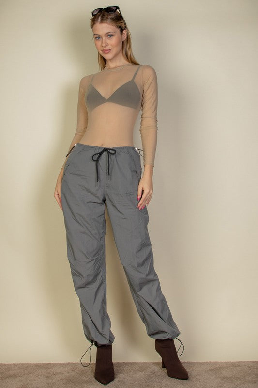 Drawstring Waist Parachute Pants-4 Colors