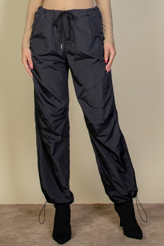 Drawstring Waist Parachute Pants-4 Colors