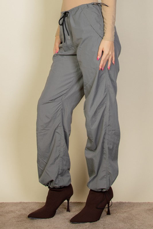 Drawstring Waist Parachute Pants-4 Colors