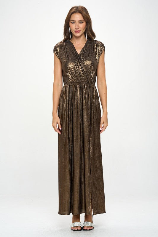 Renee C Sleeveless Bronze Metallic Maxi Dress