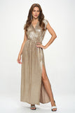Renee C Sleeveless Gold Metallic Maxi Dress