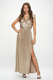 Renee C Sleeveless Gold Metallic Maxi Dress