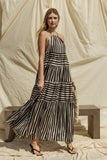 Sleeveless Stripe Maxi Tiered Dress