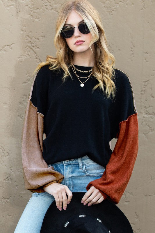 Color Block Cotton Knit Sweater