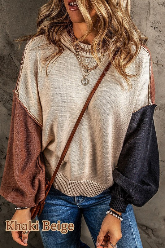 Color Block Cotton Knit Sweater