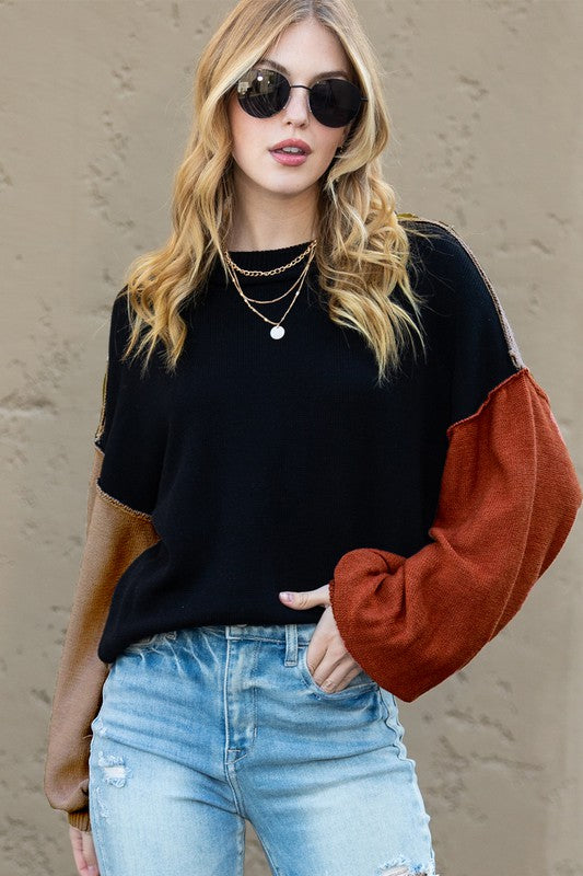 Color Block Cotton Knit Sweater