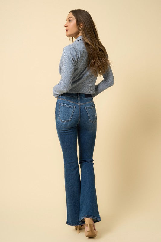 HIGH RISE FLARE DENIM PANTS