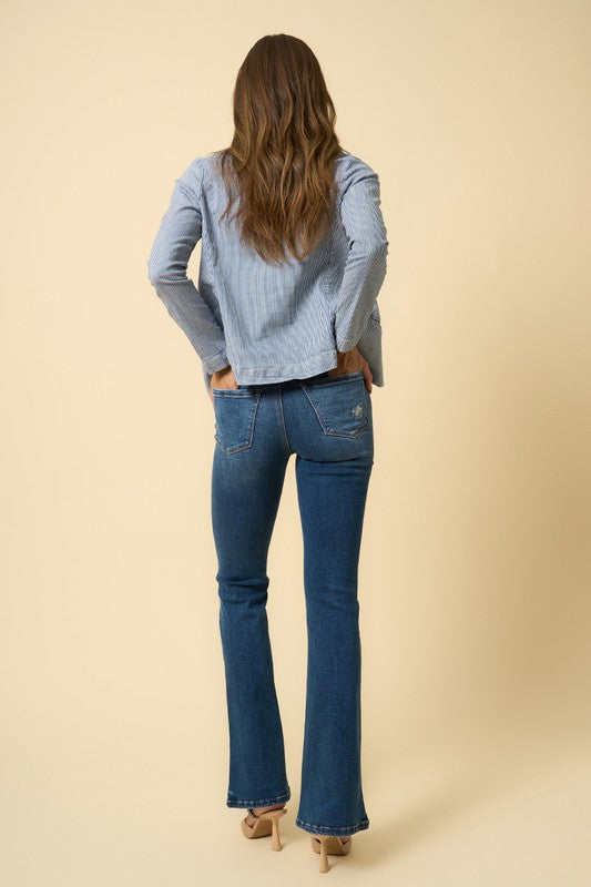 HIGH RISE FLARE DENIM PANTS