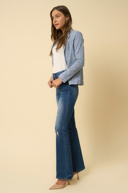 HIGH RISE FLARE DENIM PANTS