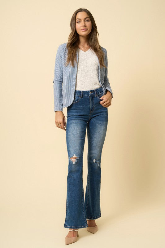 HIGH RISE FLARE DENIM PANTS