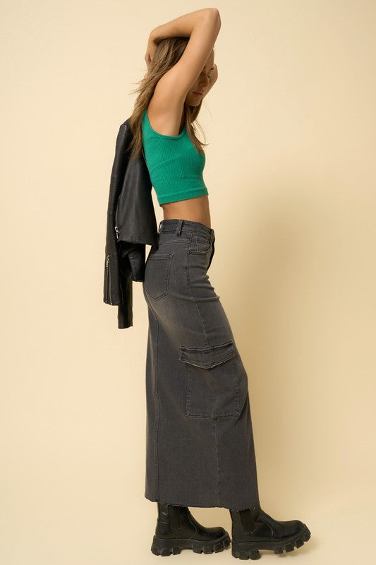 BLACK SUPER MAXI CARGO SKIRT