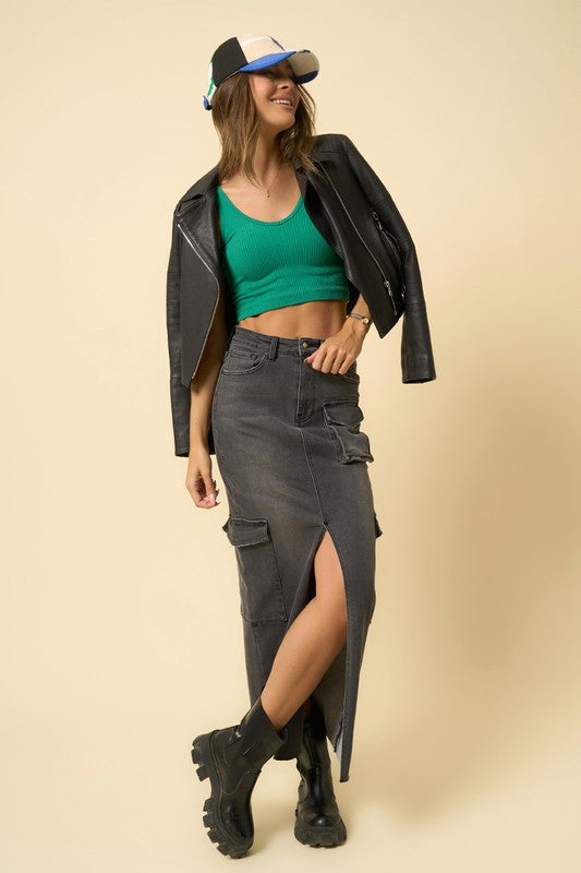 BLACK SUPER MAXI CARGO SKIRT