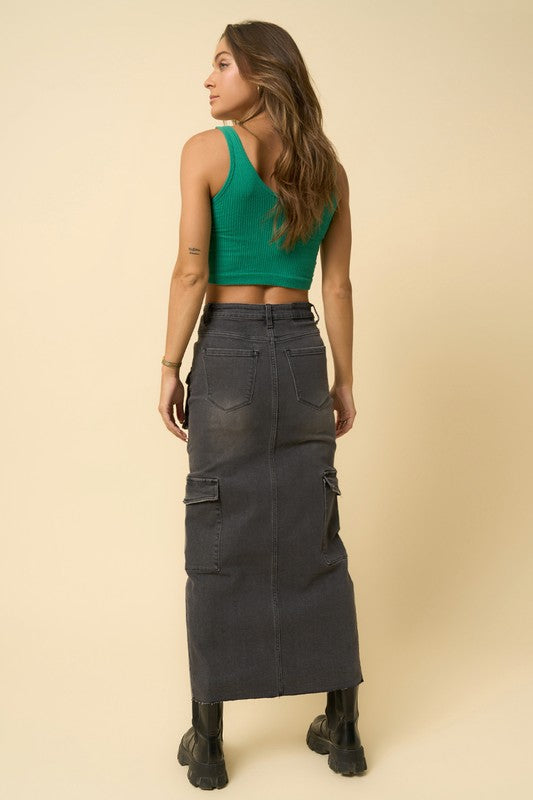 BLACK SUPER MAXI CARGO SKIRT