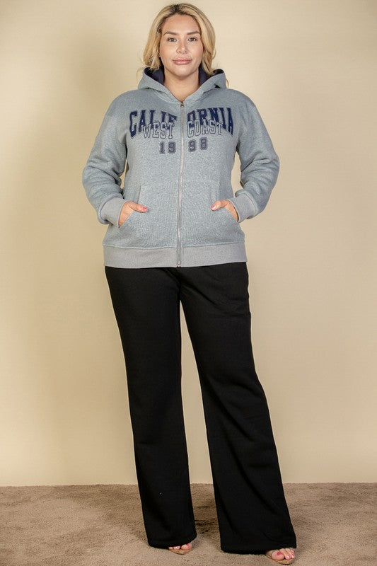 Plus Size Graphic Drop Shoulder Zipper Up Hoodie- 4 Colors