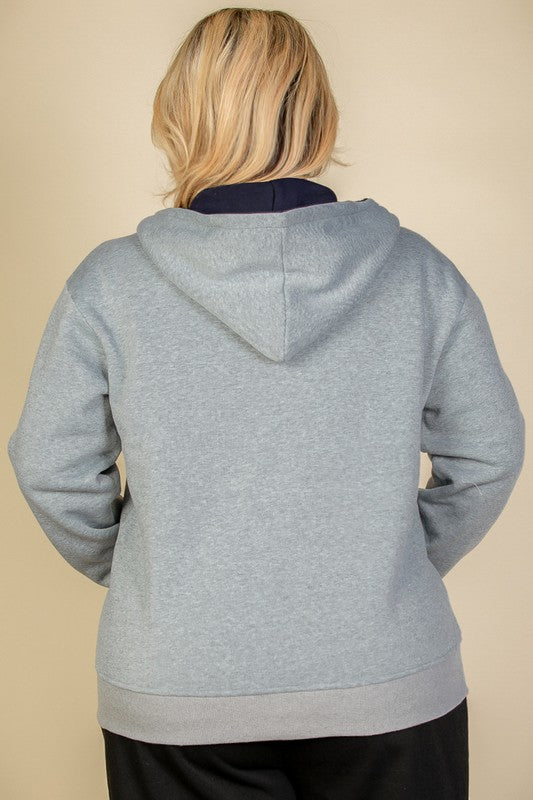 Plus Size Graphic Drop Shoulder Zipper Up Hoodie- 4 Colors