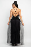 Convertible Tulle Plunge Bottom Mesh Black Maxi Dress