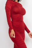 Ruched Long Sleeve Midi Dress-6 Colors