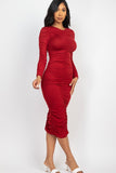 Ruched Long Sleeve Midi Dress-6 Colors