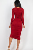 Ruched Long Sleeve Midi Dress-6 Colors