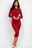 Ruched Long Sleeve Midi Dress-6 Colors