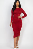 Ruched Long Sleeve Midi Dress-6 Colors