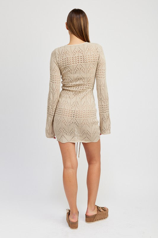 RUCHED CROCHET MINI DRESS- 2 COLORS