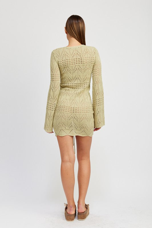 RUCHED CROCHET MINI DRESS- 2 COLORS