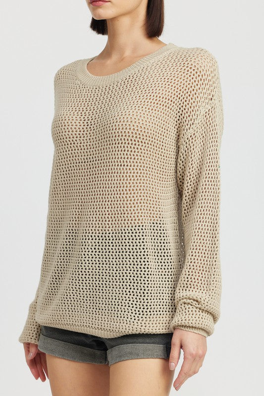 CROCHET LONG SLEEVE TOP- 2 COLORS